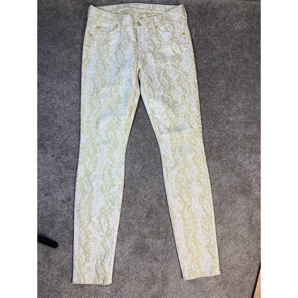 7 For All Mankind  Jacquard Pants Gold Snake Skin Skinny Stretch  Sz 28 NWOT - Picture 3 of 10